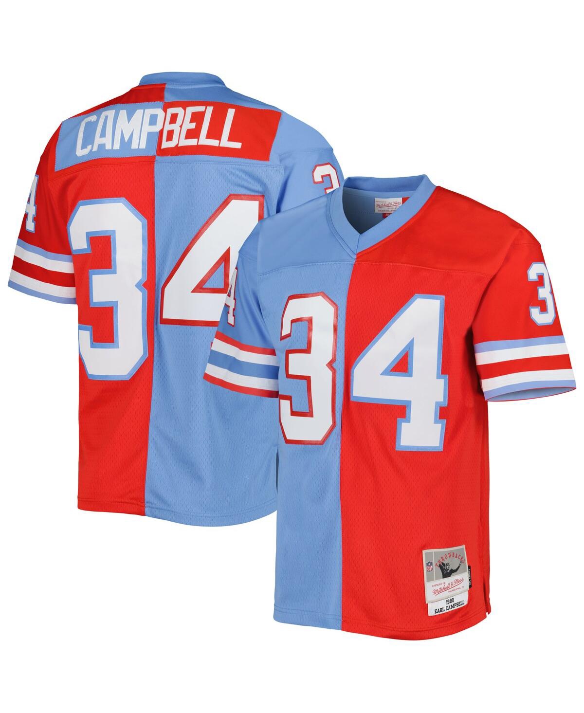 Men's Mitchell & Ness Earl Campbell Light Blue Houston Oilers Gridiron Classics 1980 Split Legacy Replica Jersey - Light Blue