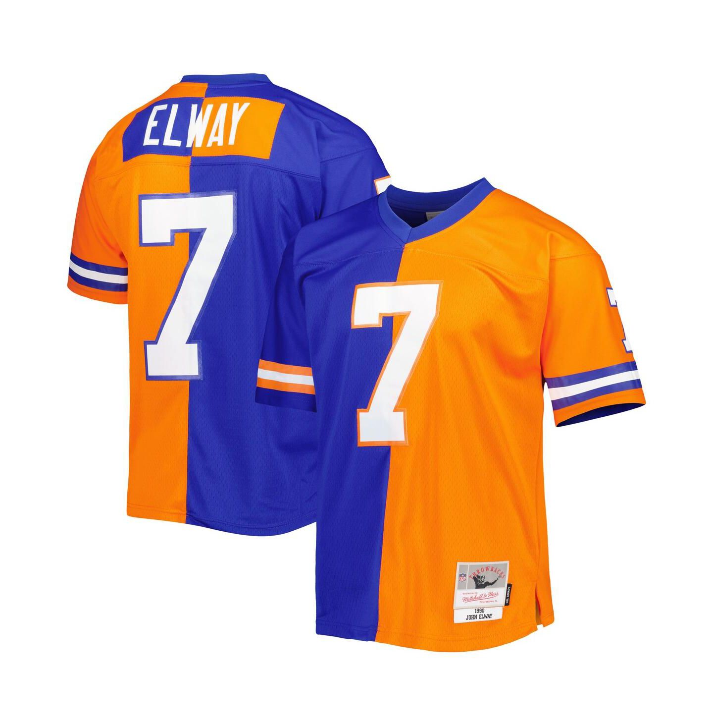 Мужской топ Mitchell & Ness John Elway Royal, Orange Denver Broncos 1990 Split Legacy Replica Jersey — фото 1
