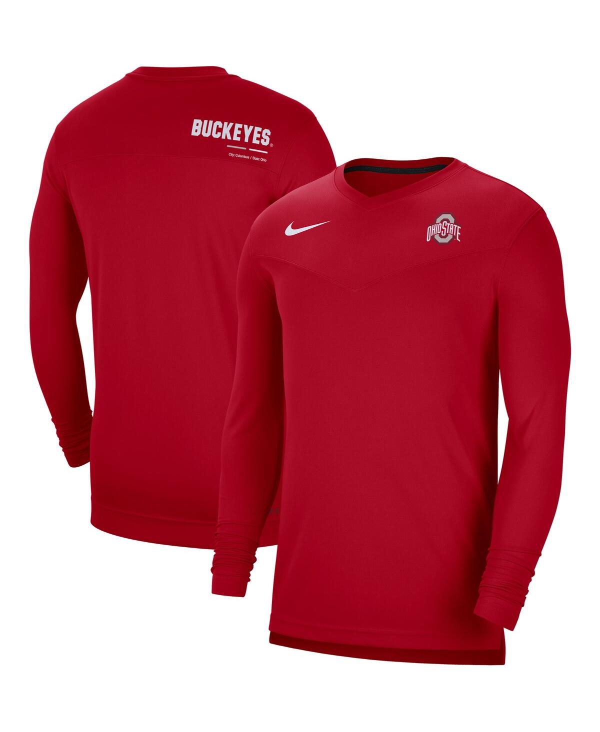 Men's NikeOhio State Buckeyes 2022 Coach Performance Long Sleeve V-Neck T-shirt - Scarlet