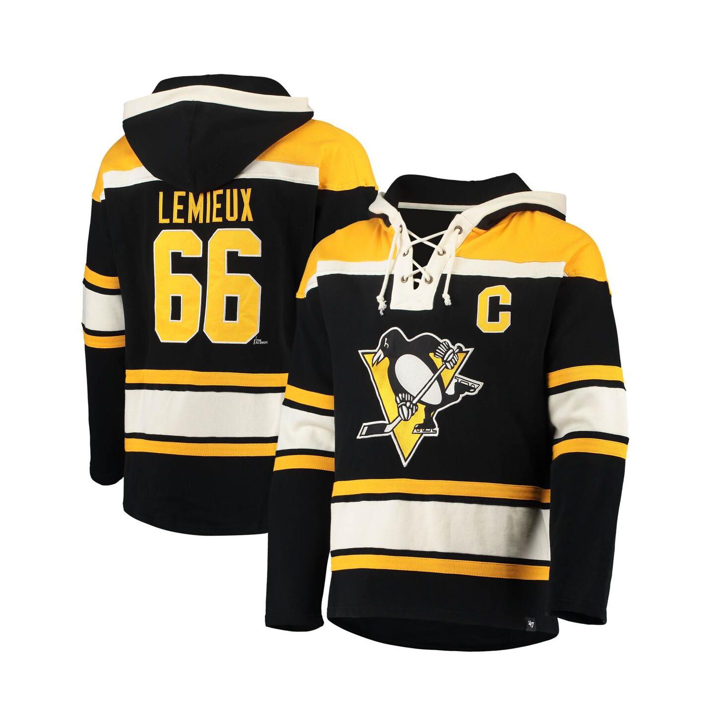 Мужское худи '47 Brand Mario Lemieux Black Pittsburgh Penguins Retired Player Name and Number Lacer Pullover — фото 1