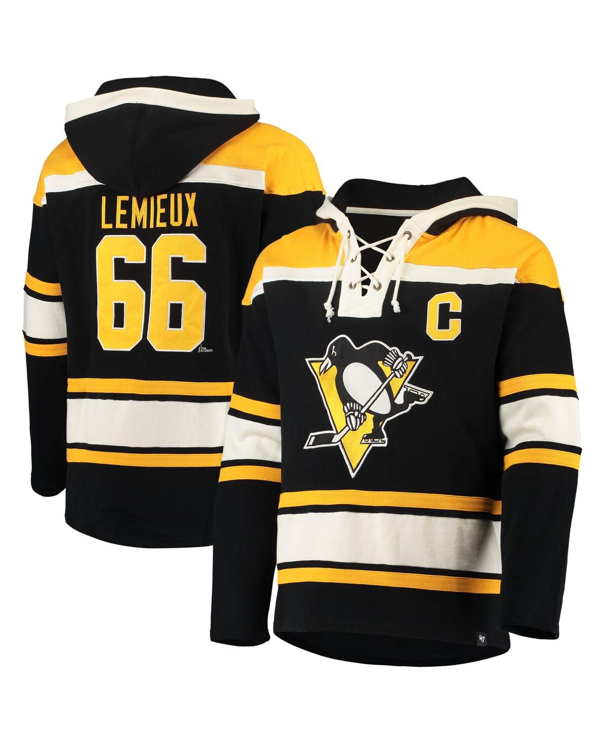 47 Brand Men's ' Mario Lemieux Black Pittsburgh Penguins Retired Player Name And Number Lacer Pullove