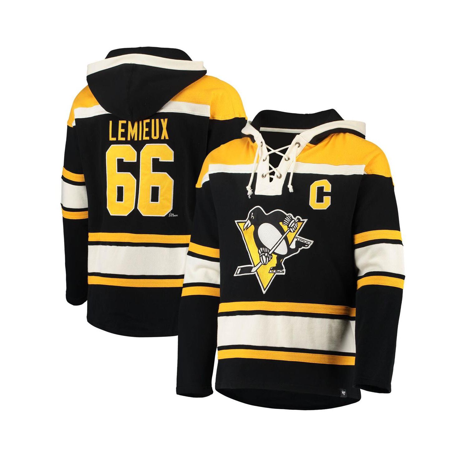 Men's Mario Lemieux Black Pittsburgh Penguins Retired Player Name and Number Lacer Pullover Hoodie