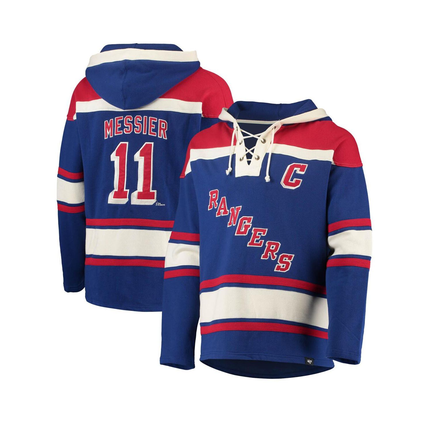 Men's Mark Messier Blue New York Rangers Retired Player Name and Number Lacer Pullover Hoodie