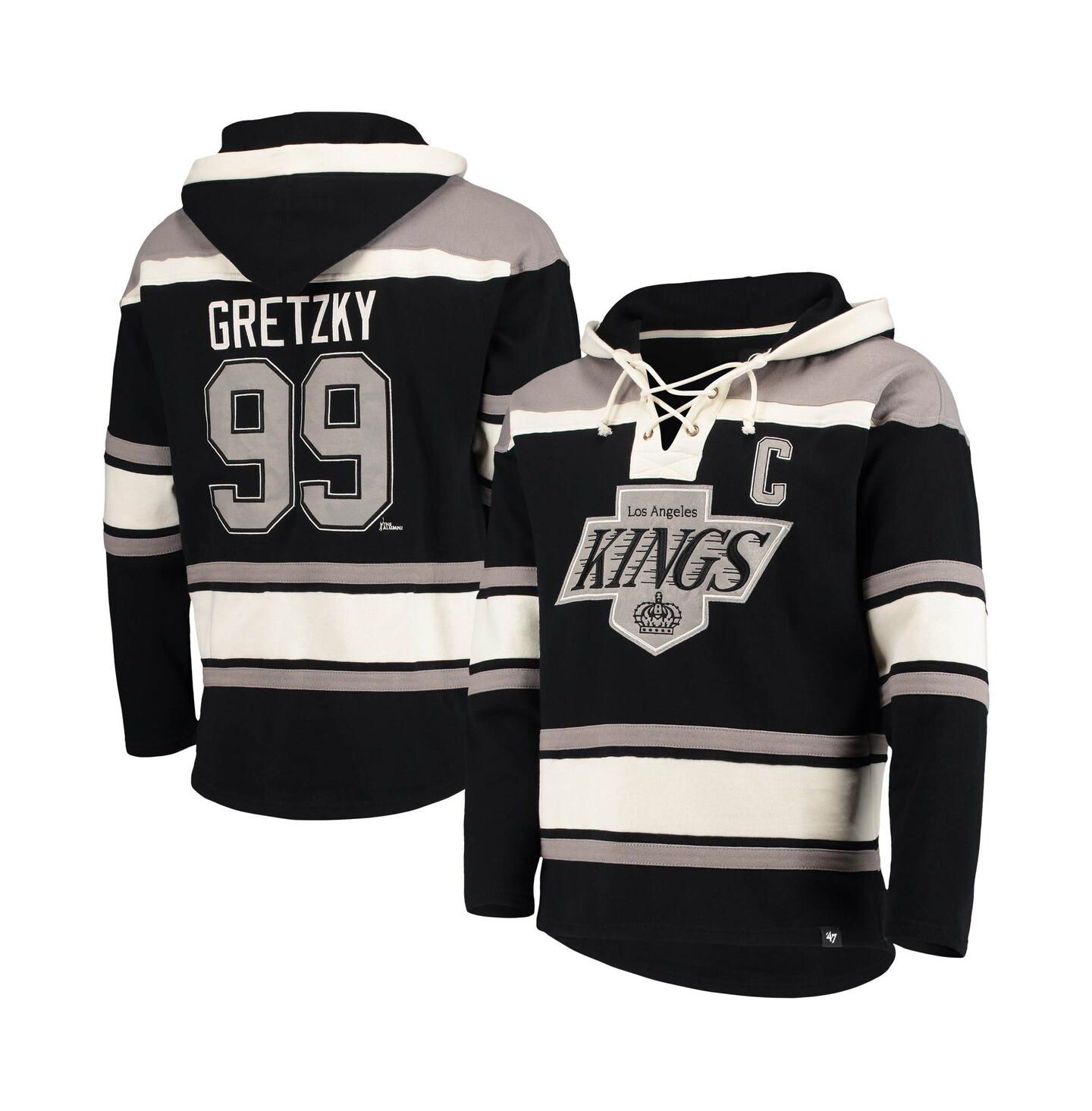 Мужское худи '47 Brand Wayne Gretzky Black Los Angeles Kings Retired Player Name and Number Lacer Pullover — фото 1