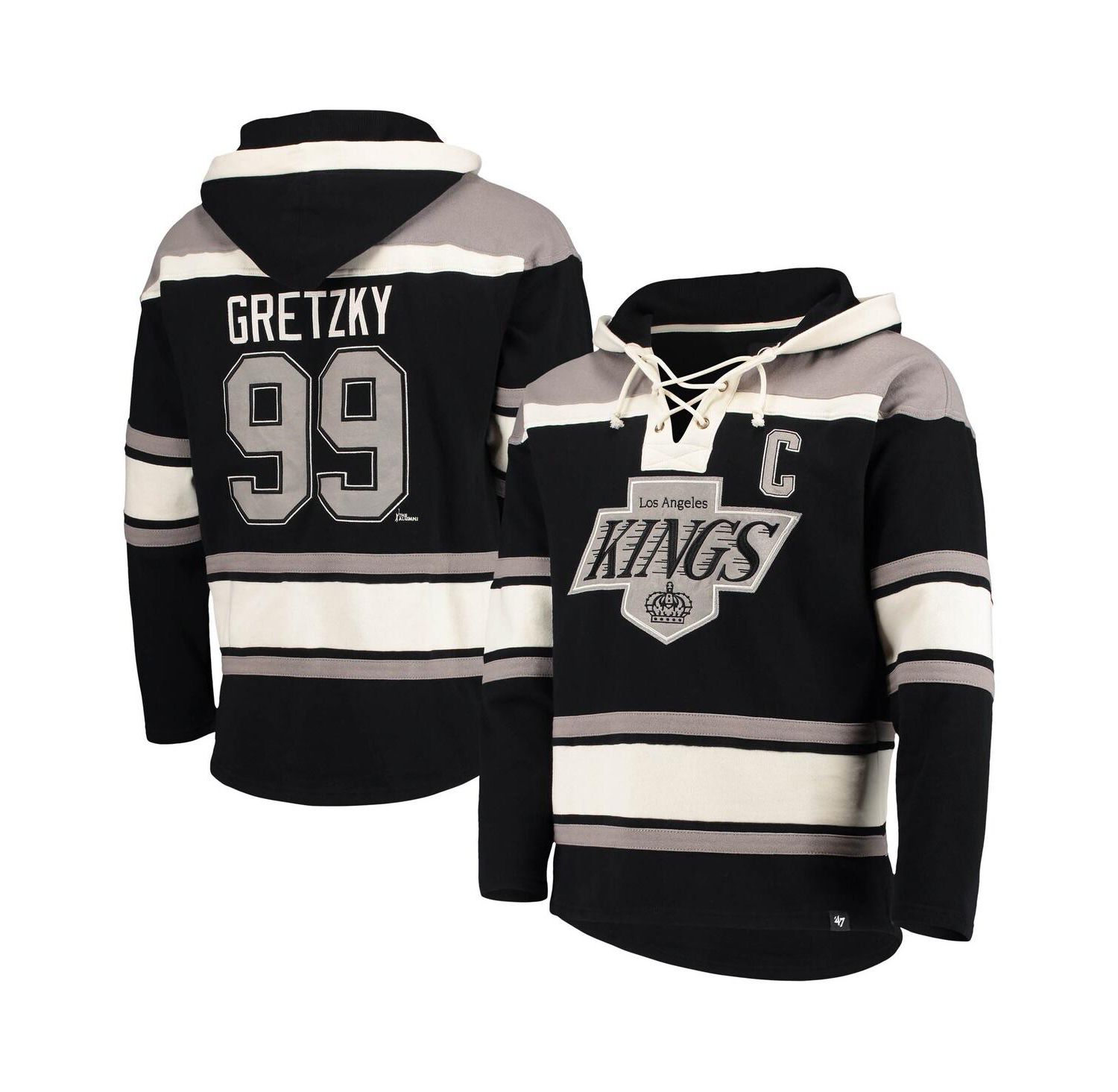Men's Wayne Gretzky Black Los Angeles Kings Retired Player Name and Number Lacer Pullover Hoodie