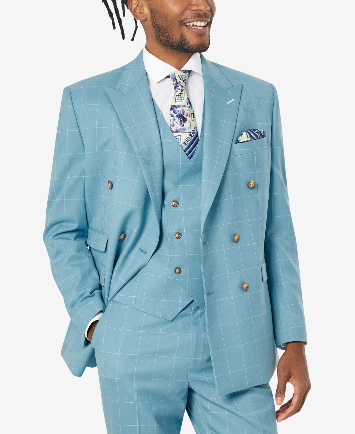 Tayion Collection Men's Classic-fit Wool Suit Jacket In Teal Jacquard ...