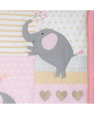 Eloise Pink/Gray/Gold/White Elephant 3-Piece Nursery Baby Crib Bedding Set