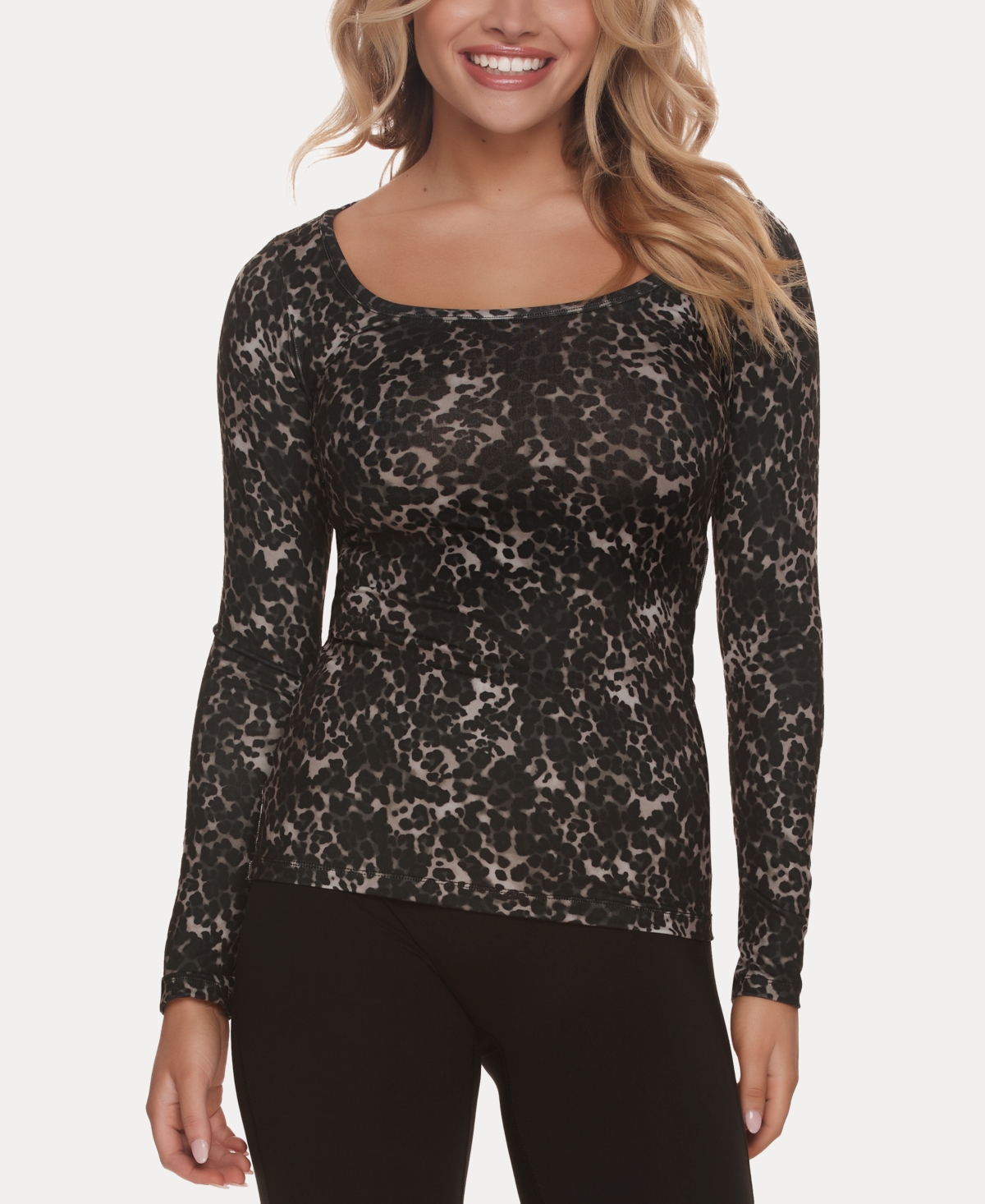 Shop Felina Velvety Soft Long Sleeve Loungewear Top In Black Leopard