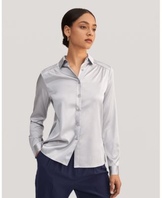 Women's Long Sleeves Collared Silk Blouse