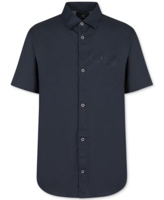 A|X Armani Exchange - Men's Short-Sleeve Rubber Logo Snap-Front Cotton Poplin Shirt