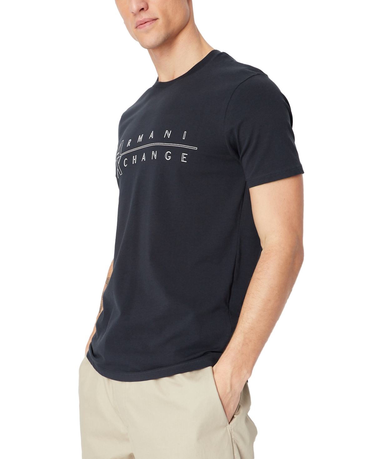 Ax Armani Exchange A X Armani Exchange Men's Line Logo Graphic T-shirt In Navy