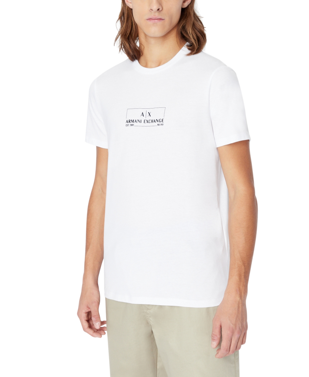 A X Armani Exchange Men's Crewneck Short-sleeve Long Box Logo T-shirt In White