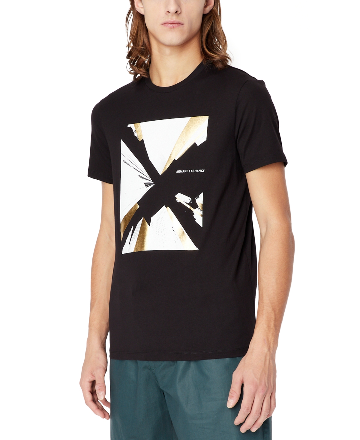 X Armani Exchange Men's Skyscraper Crewneck Short-sleeve Metallic Graphic T-shirt In Black | ModeSens