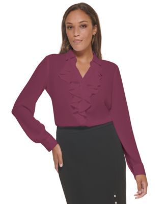 Calvin Klein - Women's Ruffle-Front Button-Up Blouse