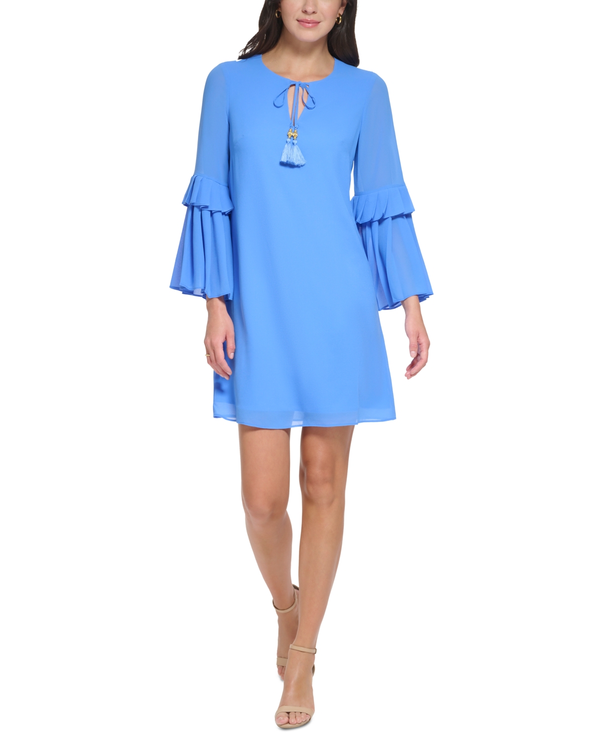 Vince Camuto Float Wide Pleated Long Sleeve Chiffon Shift Dress In ...
