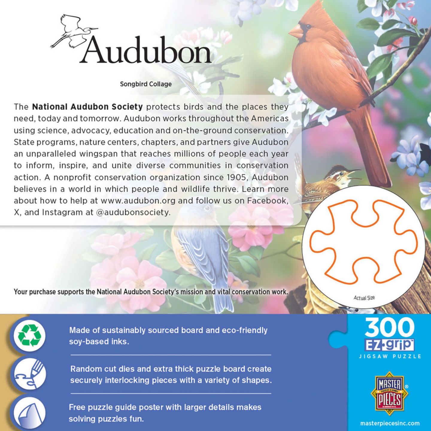 Детский пазл MasterPieces Puzzles MasterPieces Audubon Songbird Collage 300 Piece EZ Grip Jigsaw Puzzle, цвет: Разноцветный — фото 3