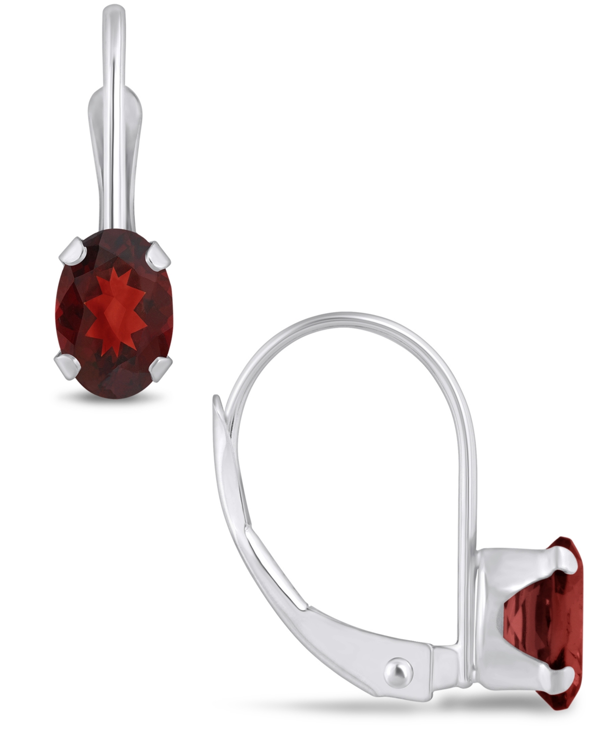 Macy's Gemstone Leverback Earrings In 10k White Gold In Garnet