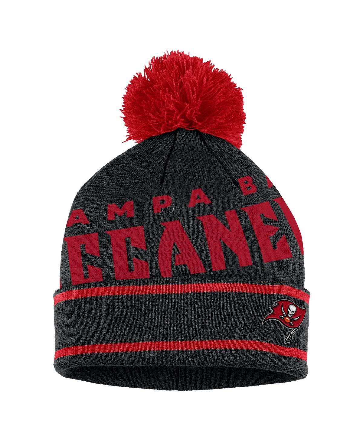 Shop Wear By Erin Andrews Women's  Black Tampa Bay Buccaneers Double Jacquard Cuffed Knit Hat With Pom And
