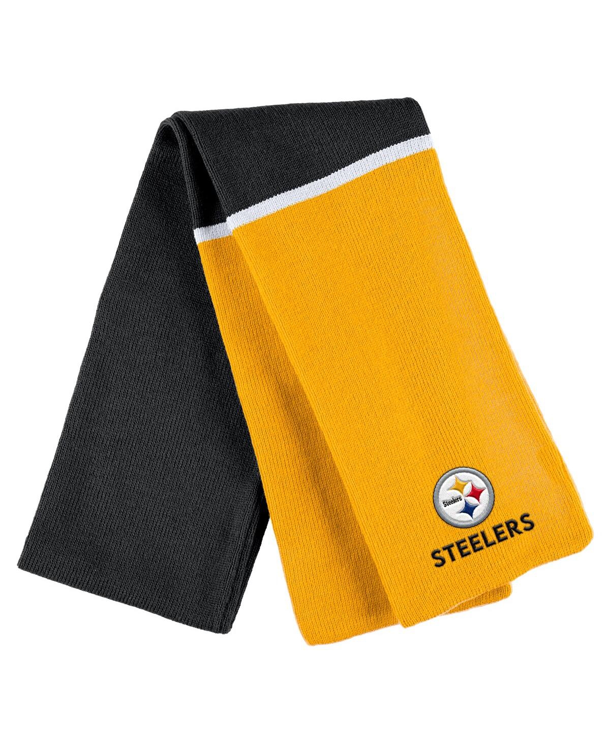 Shop Wear By Erin Andrews Women's  Black Pittsburgh Steelers Colorblock Cuffed Knit Hat With Pom And Scarf