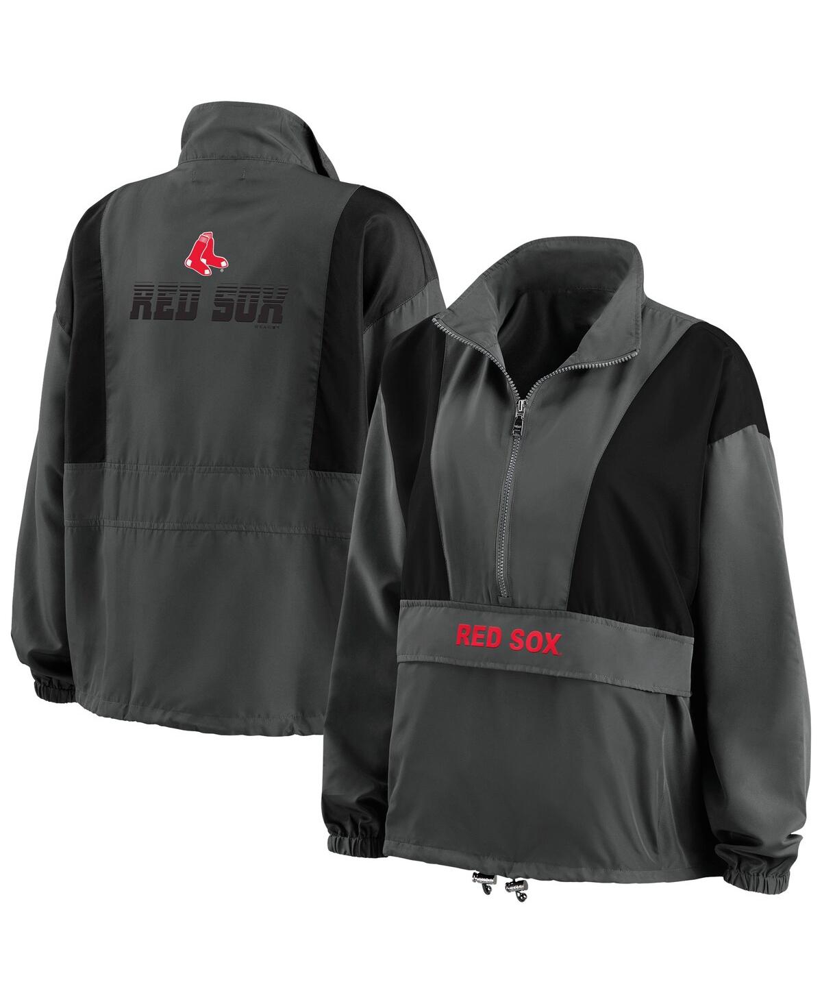 Women's Wear by Erin Andrews Charcoal Boston Red Sox Packable Half-Zip Jacket - Charcoal