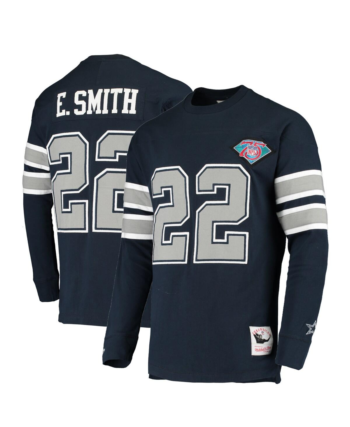 Men's Mitchell & Ness Emmitt SmithDallas Cowboys Throwback Retired Player Name and Number Long Sleeve Top - Navy
