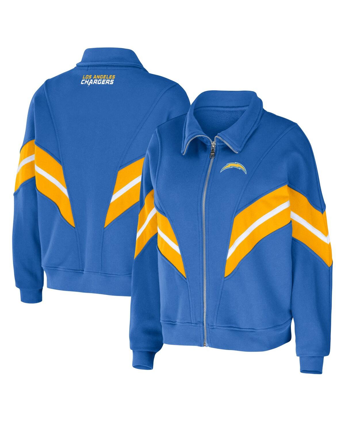 Wear By Erin Andrews Powder Blue Los Angeles Chargers Yarn Dye Stripe Full-zip Jacket In Powder Blue