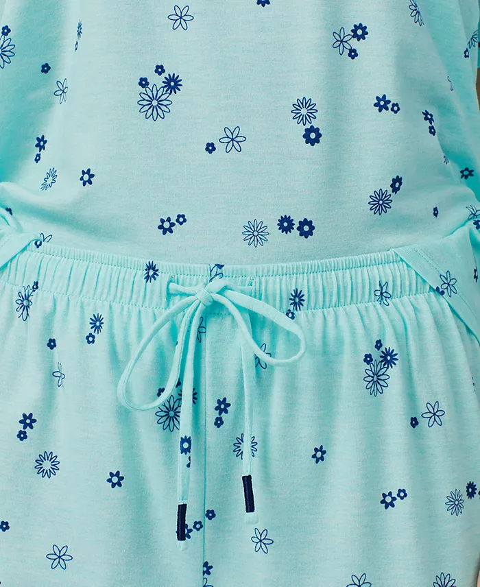 Printed Elbow-Sleeve Top & Capri Pants Pajama Set - thumbnail 3