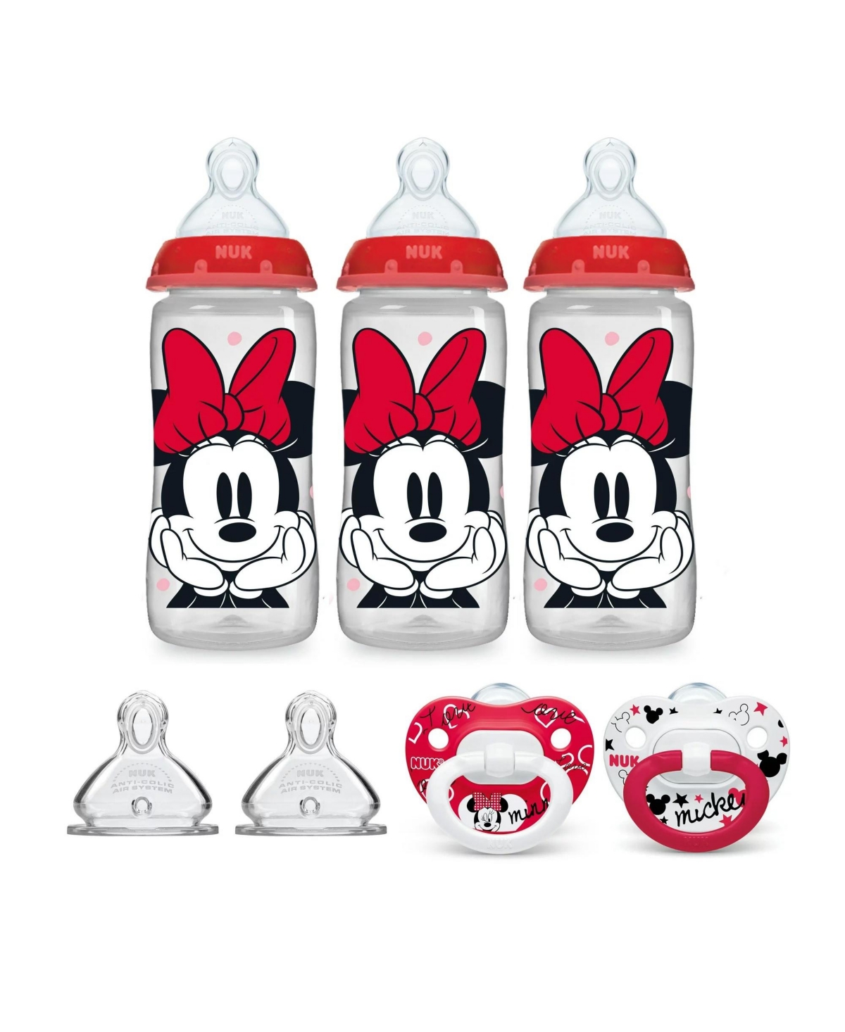 Nuk 7 Piece Disney Smooth Flow Bottle & Pacifier Newborn Set, Minnie Mouse In Assorted Pre Pack