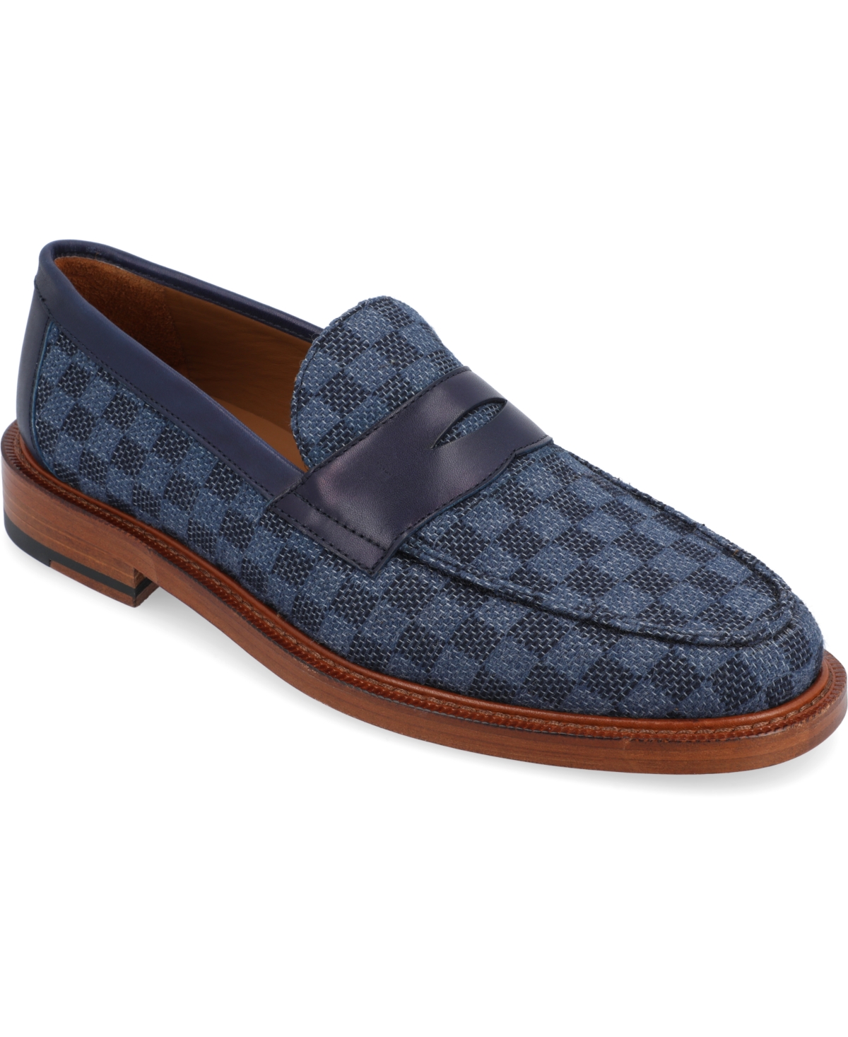 Shop Taft Men's Fitz Jacquard Handcrafted Penny Slip-on Loafers In Blue Check