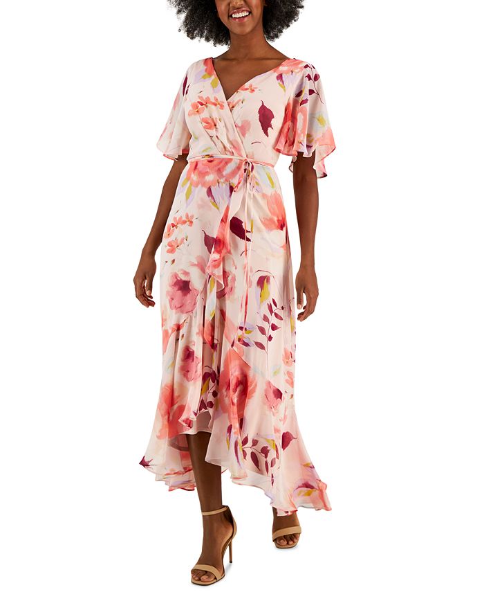 Taylor Floral-Print Chiffon V-Neck Maxi Dress - Macy's