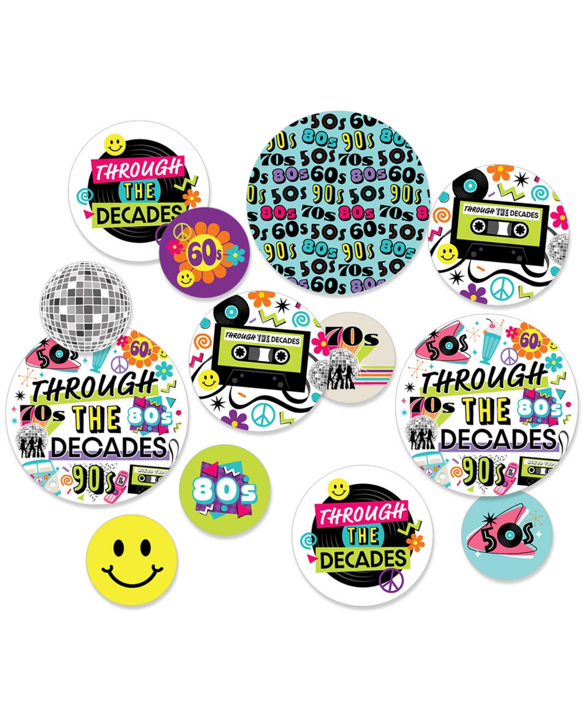 Big Dot of Happiness Through the Decades - Mini Candy Bar Wrapper Stickers  - 50s, 60s, 70s, 80s, and 90s Party Small Favors - 40 Count