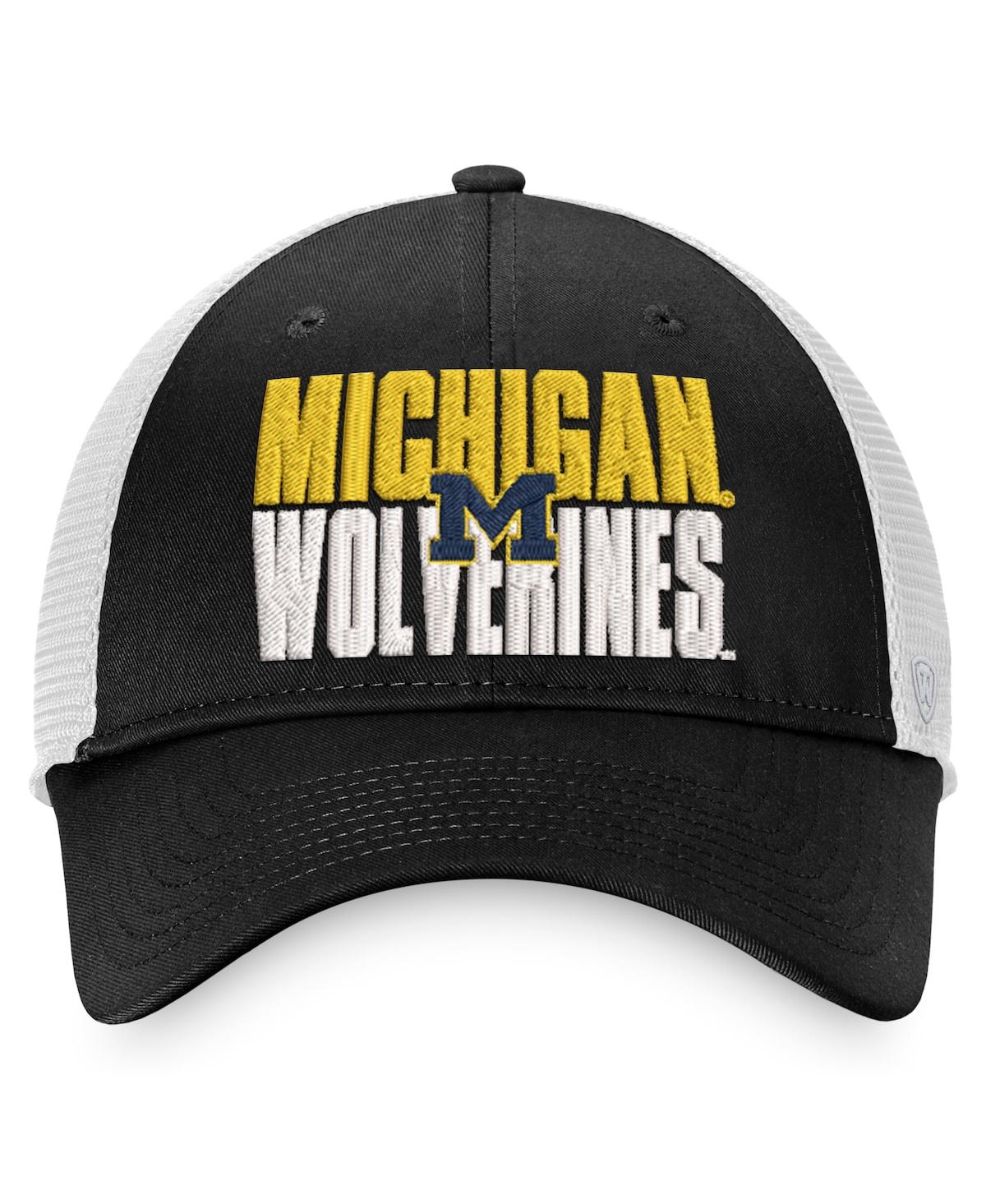 Shop Top Of The World Men's  Black, White Michigan Wolverines Stockpile Trucker Snapback Hat In Black,white