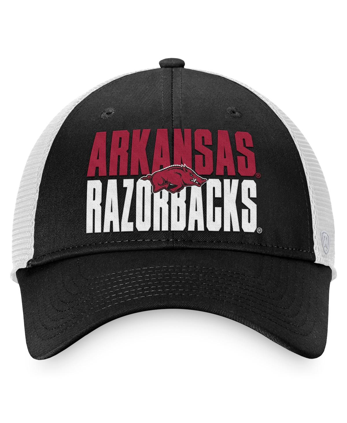 Top Of The World Men's  Black, White Arkansas Razorbacks Stockpile Trucker Snapback Hat In Black,white