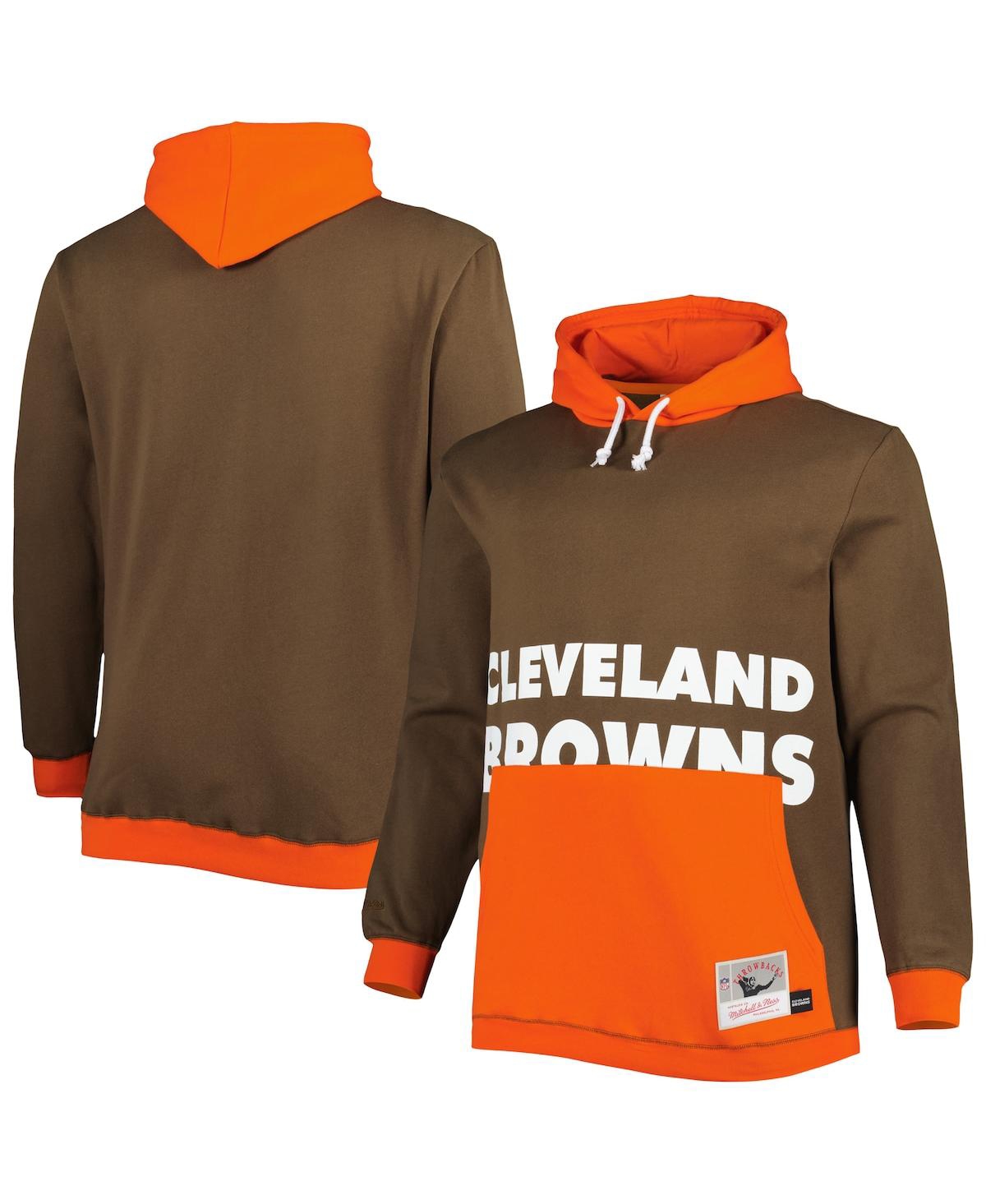 Shop Mitchell & Ness Men's  Brown, Orange Cleveland Browns Big And Tall Big Face Pullover Hoodie In Brown,orange