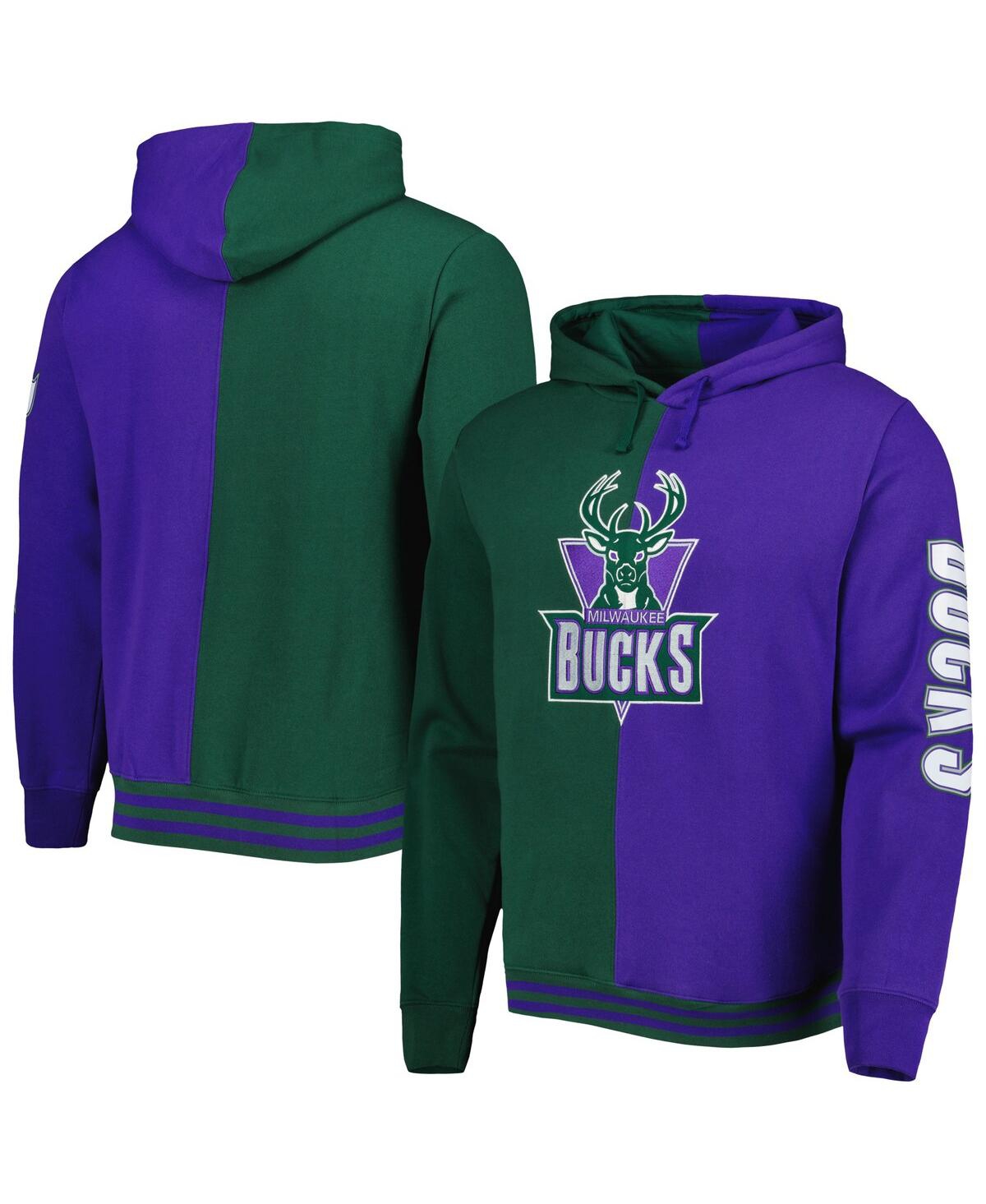 Men's Mitchell & Ness Purple Milwaukee Bucks Hardwood Classics Split Pullover Hoodie - Purple