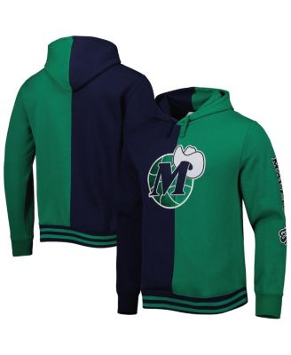 Men's Navy, Green Dallas Mavericks Hardwood Classics Split Pullover Hoodie