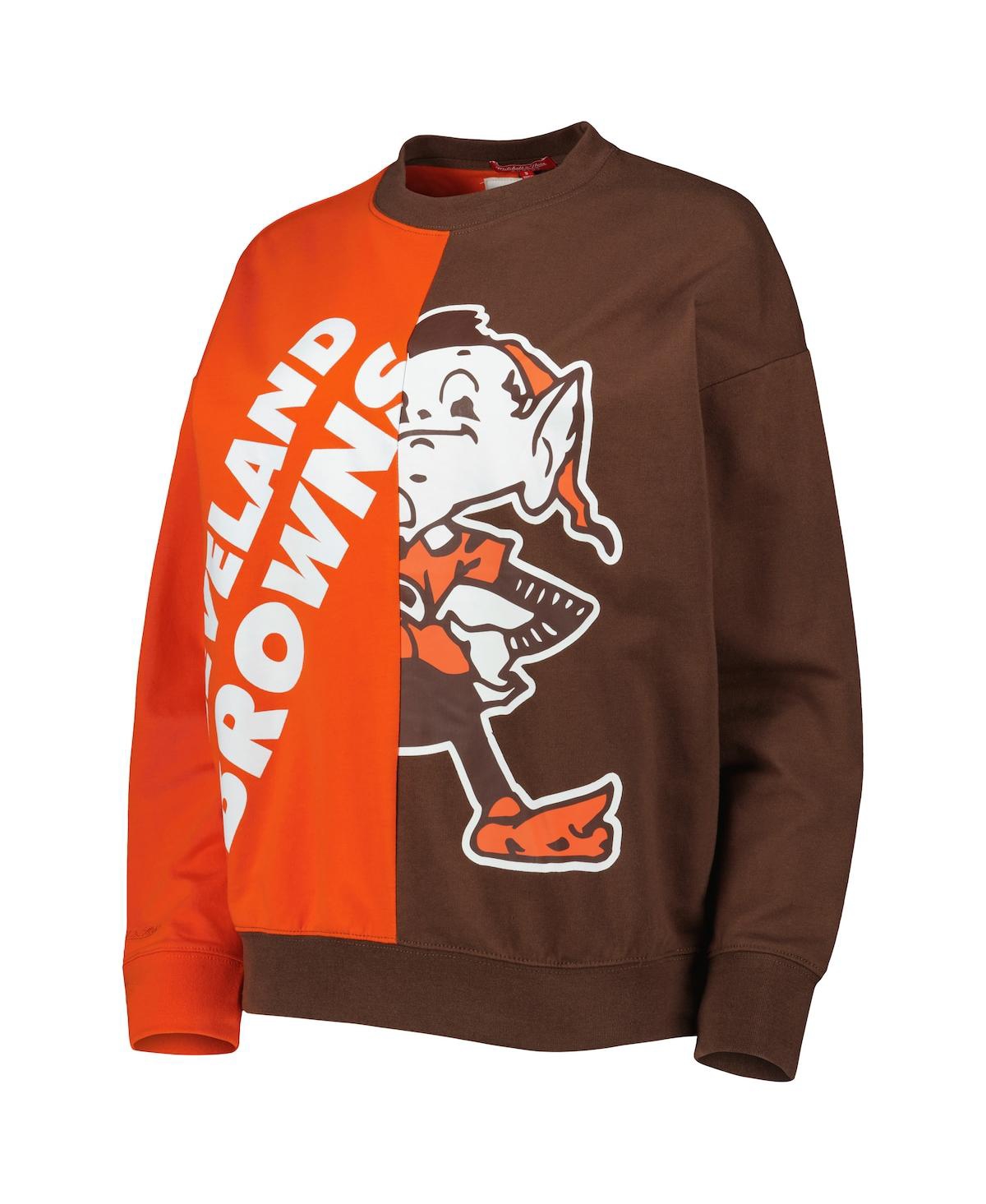 Shop Mitchell & Ness Women's  Orange, Brown Cleveland Browns Big Face Pullover Sweatshirt In Orange,brown