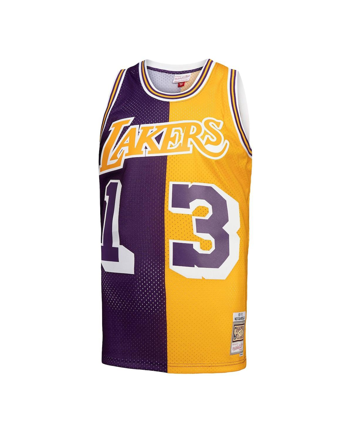 Men's Mitchell & Ness Wilt Chamberla Gold Los Angeles Lakers Hardwood Classics 1971-72 Split Swingman Jersey - Purple, Gold