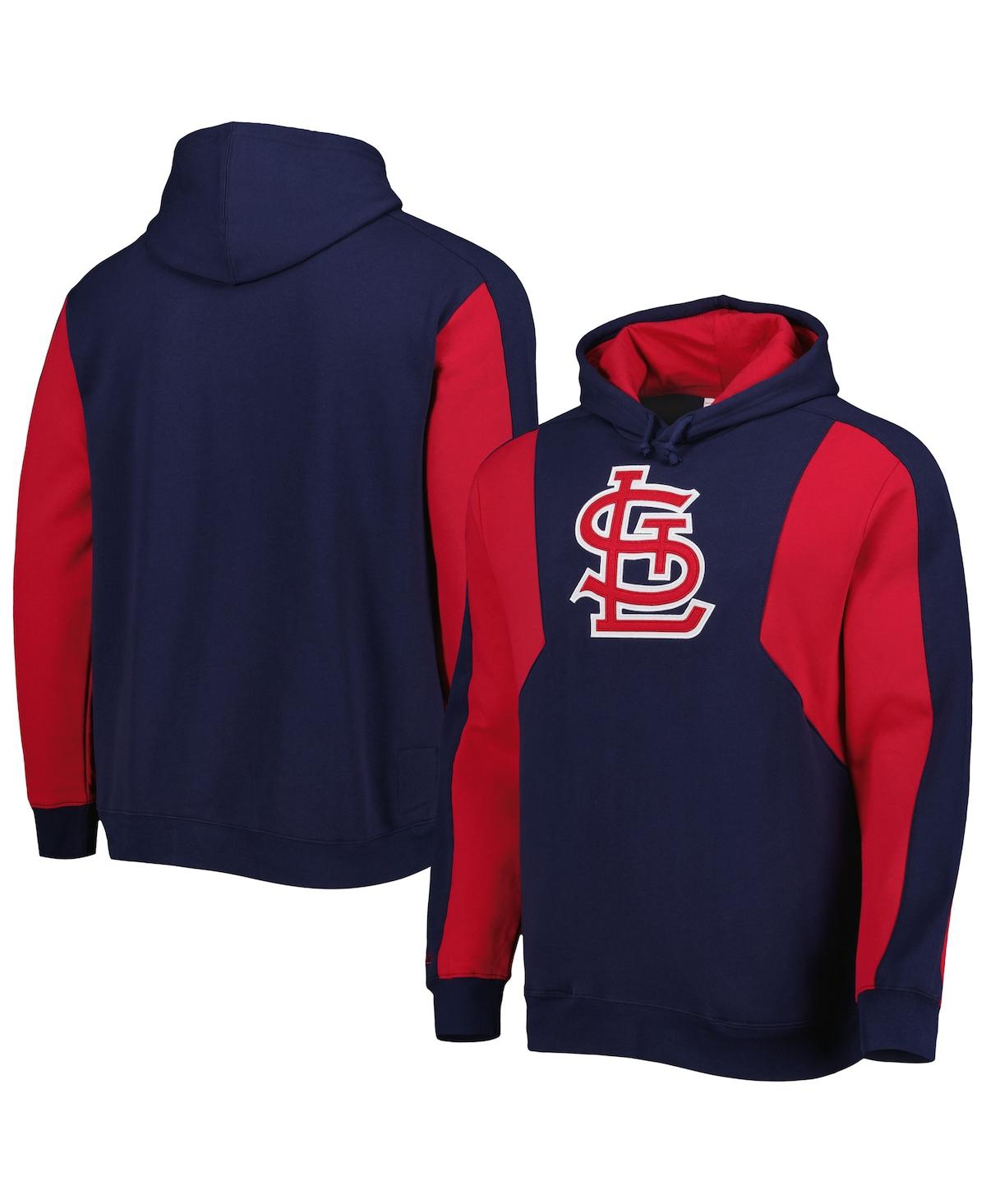 Mitchell & Ness Men's  Navy, Red St. Louis Cardinals Colorblocked Fleece Pullover Hoodie In Navy,red