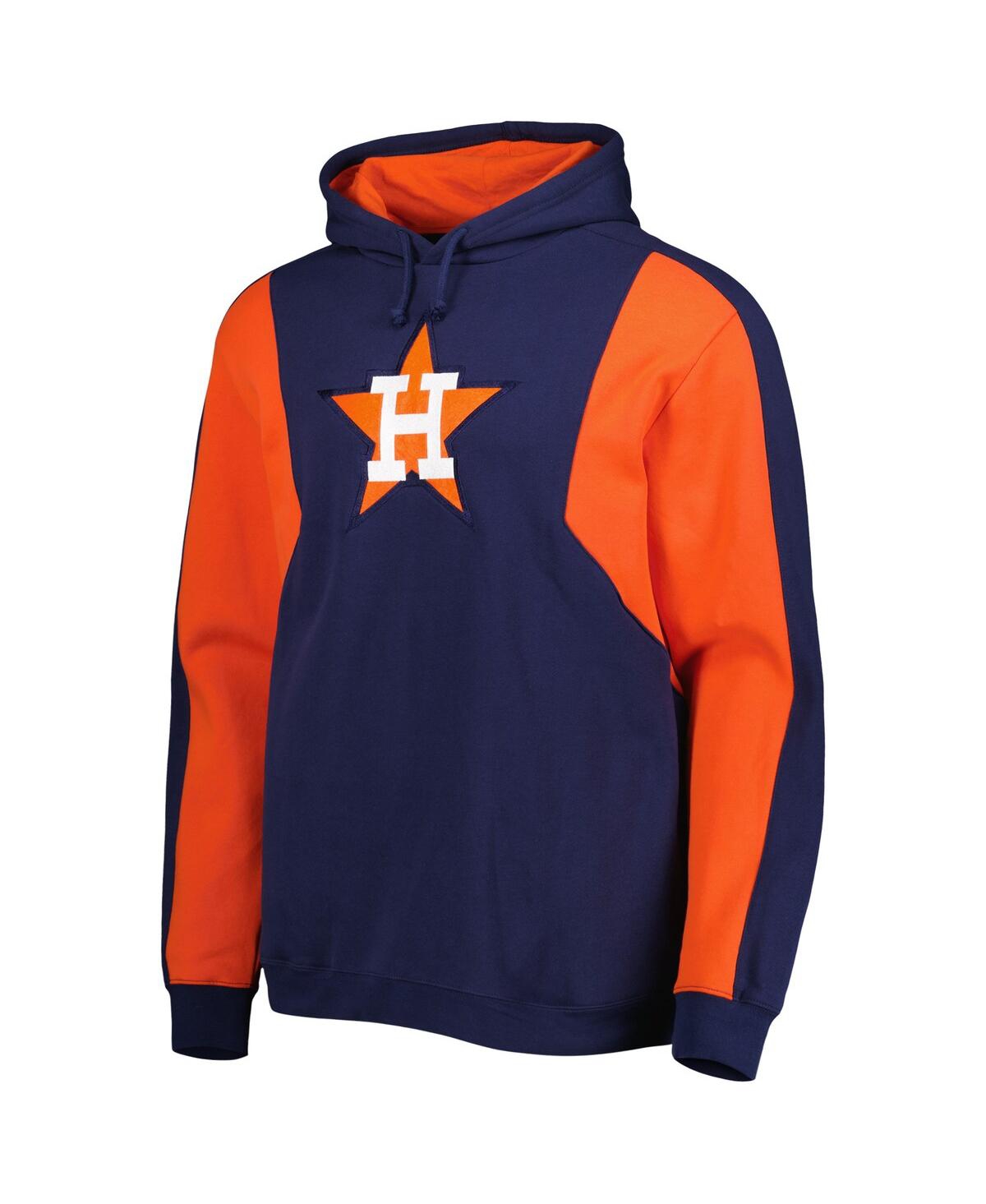 Mitchell & Ness Men's  Navy, Orange Houston Astros Colorblocked Fleece Pullover Hoodie In Navy,orange