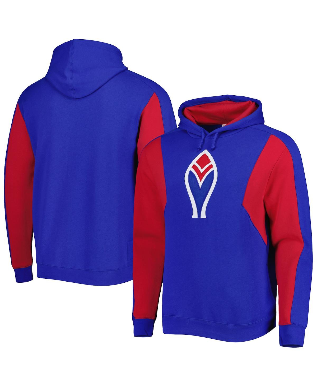 Mitchell & Ness Men's  Royal, Red Atlanta Braves Colorblocked Fleece Pullover Hoodie In Royal,red