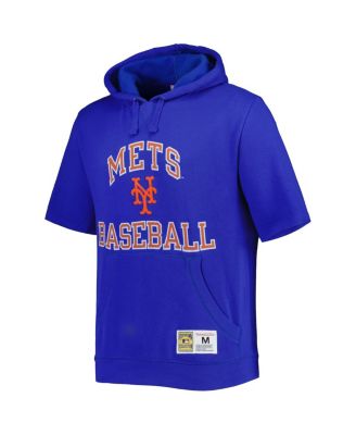Men's Royal New York Mets Cooperstown Collection Washed Fleece Pullover Short Sleeve Hoodie