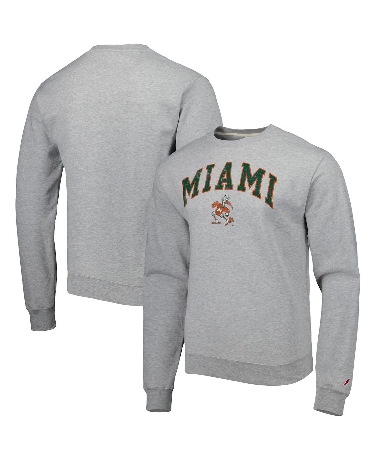 Shop League Collegiate Wear Men's  Gray Miami Hurricanes 1965 Arch Essential Fleece Pullover Sweatshirt