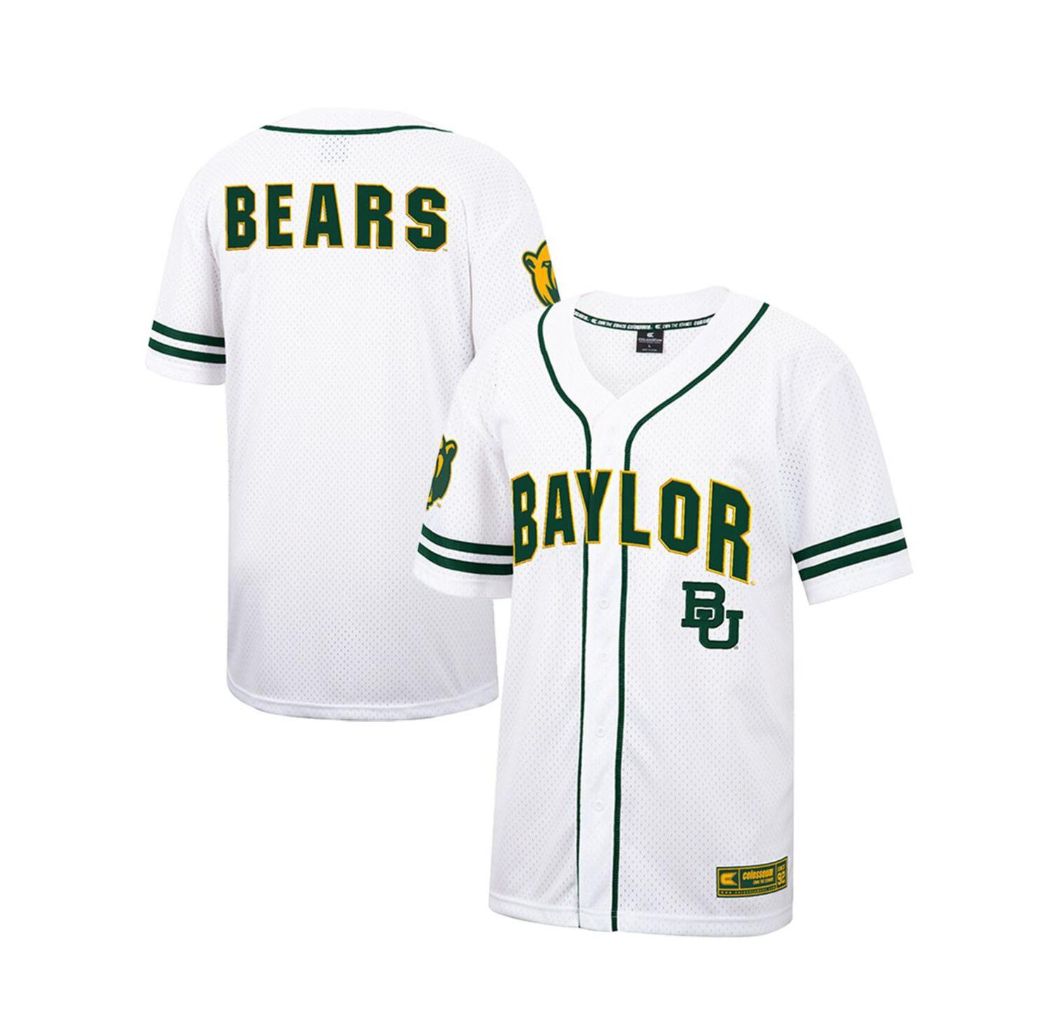 Men's White, Green Baylor Bears Free Spirited Baseball Jersey