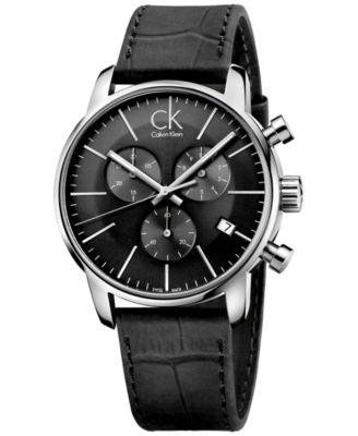 Calvin Klein - Men's Swiss Chronograph City Black Leather Strap Watch 43mm K2G271C3