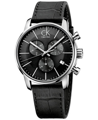 Calvin Klein Men's Swiss Chronograph City Black Leather Strap Watch 43mm K2G271C3