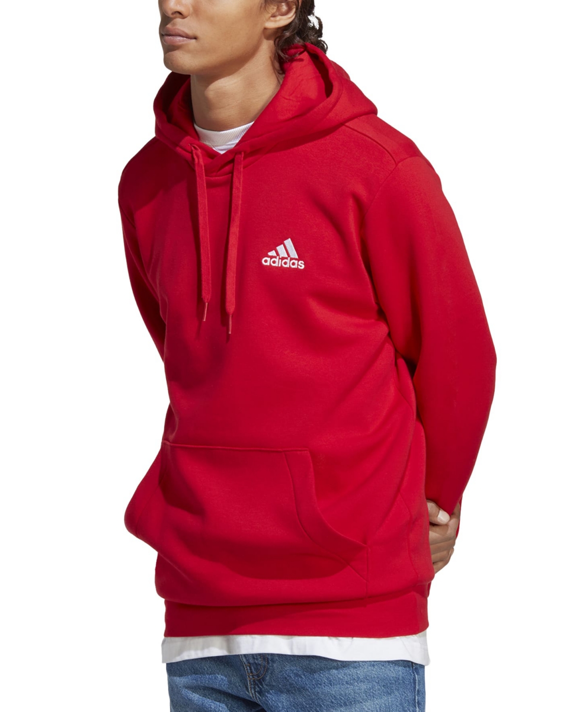 Shop Adidas Originals Men's Feel Cozy Essentials Fleece Pullover Hoodie In Scarlet