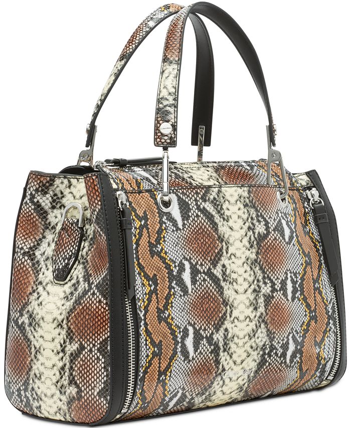Calvin Klein Garnet Printed Triple Compartment Top Zipper Satchel - Macy's