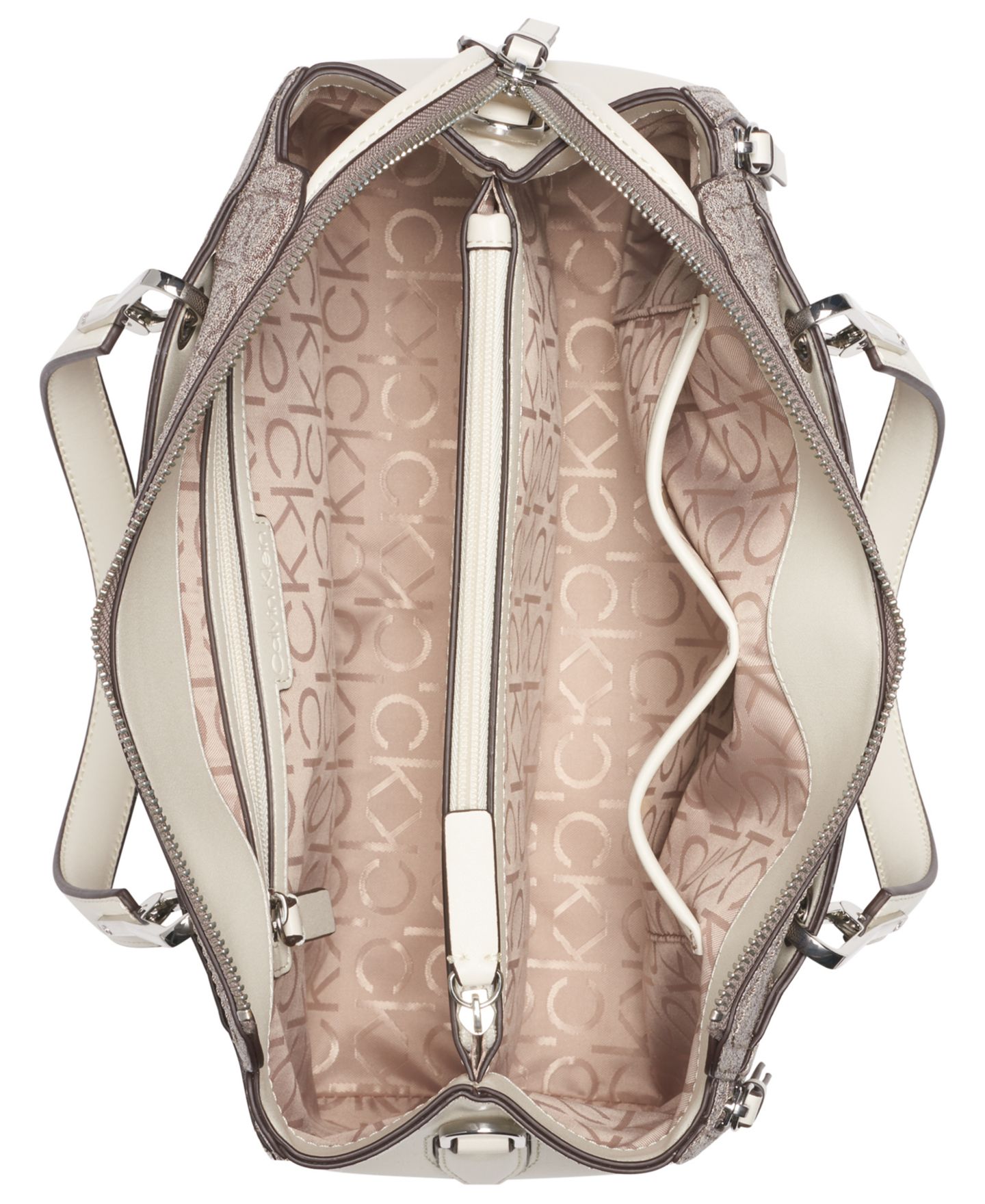 Женская сумка Calvin Klein Garnet Signature Triple Compartment Top Zipper Satchel, цвет: Миндальный / Белый — фото 5