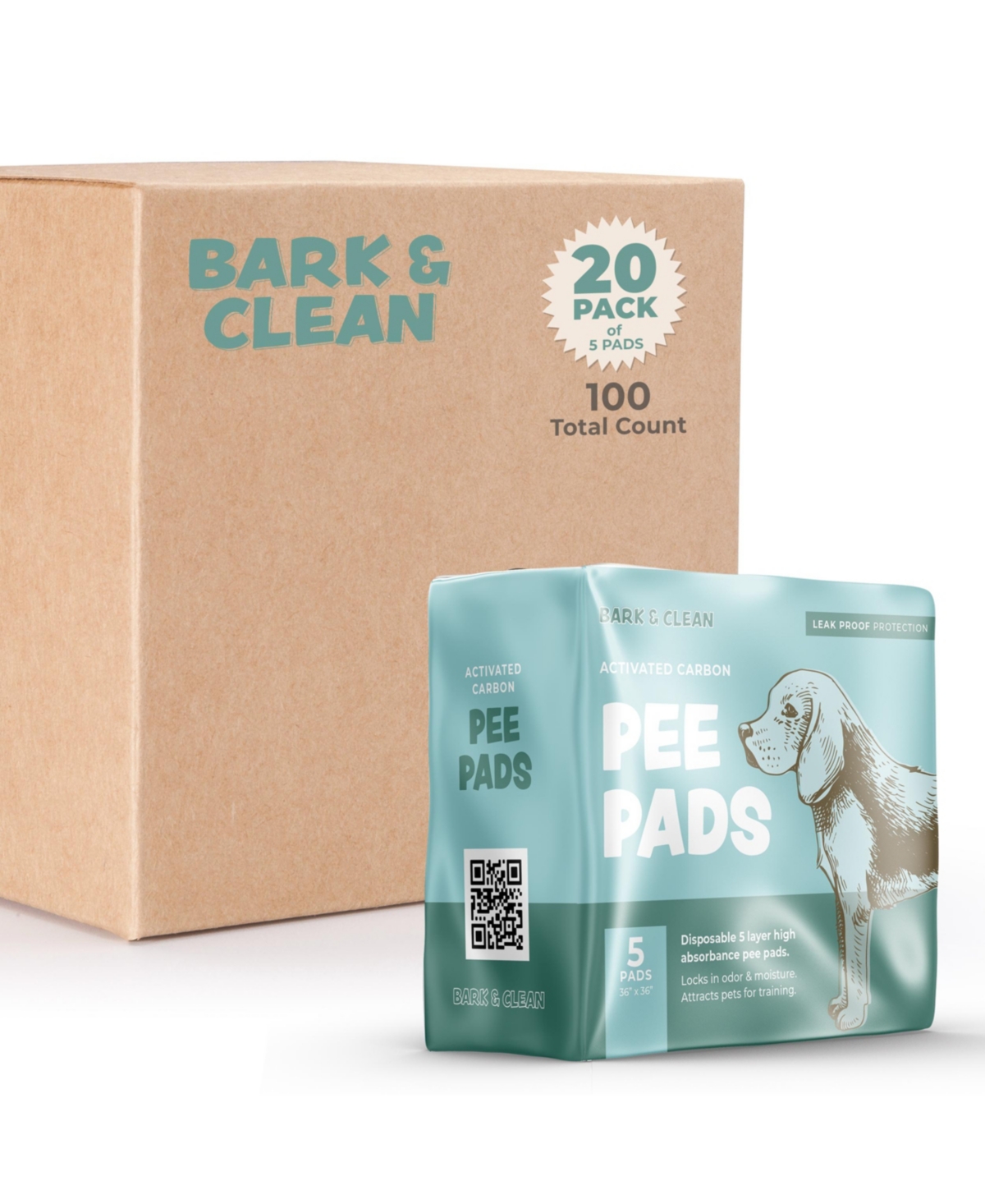 Traveler's Dog and Puppy Pee Pads, Leak-Proof Design, Heavy Duty Absorbency, 36" x 36", 20 Packs of 5 Pads - Charcoal